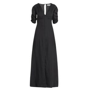 Frame Shirred Sleeve Maxi Dress Size XL 100% Ramie NWT Black V-Neck Fitted $409